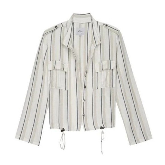 Womens Rails Rowen Linen Rayon Blend Button Pockets Jacket Coco Stripe Sz S - Picture 2 of 11